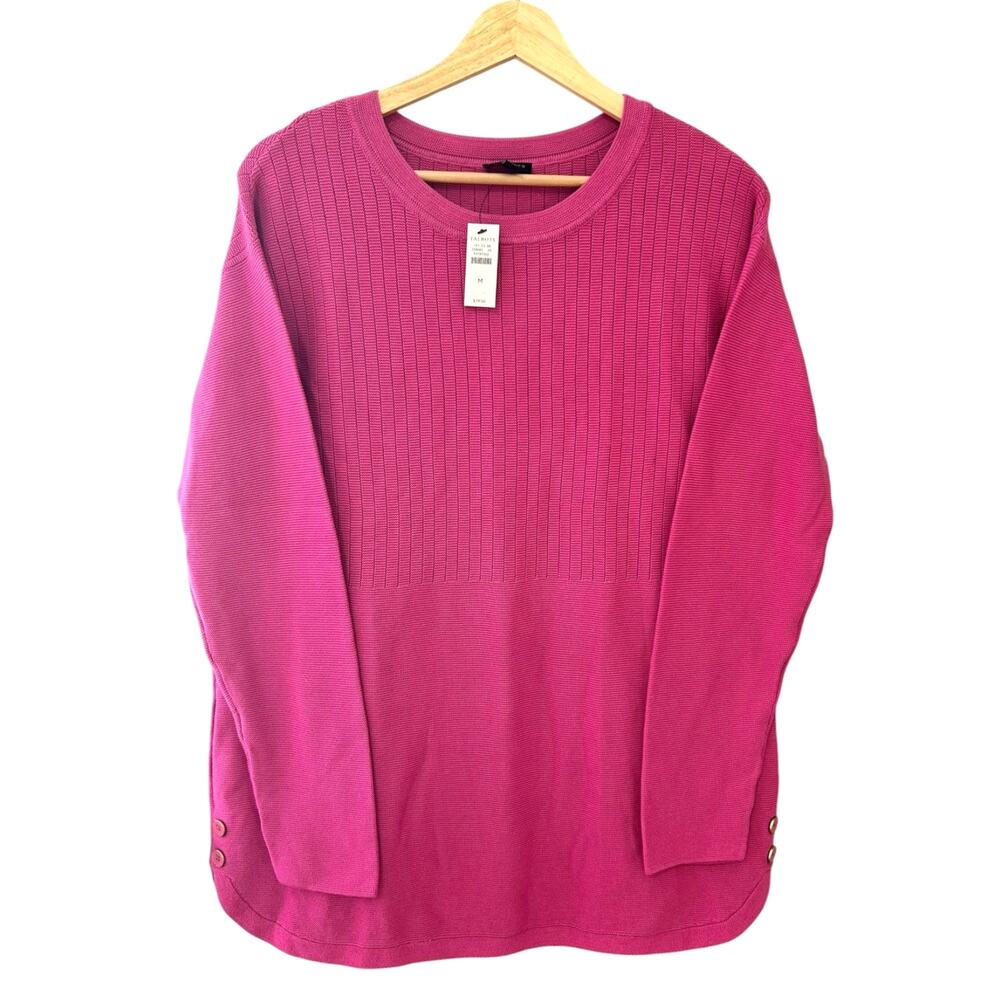 Talbots Women's Button Detail Mixed Stitch Tunic Sweater Medium Pink NWT